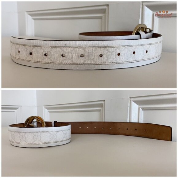 Authentic GUCCI White GG Plus Coated Canvas Leather Interlocking G Belt 80/32 - Picture 11 of 13
